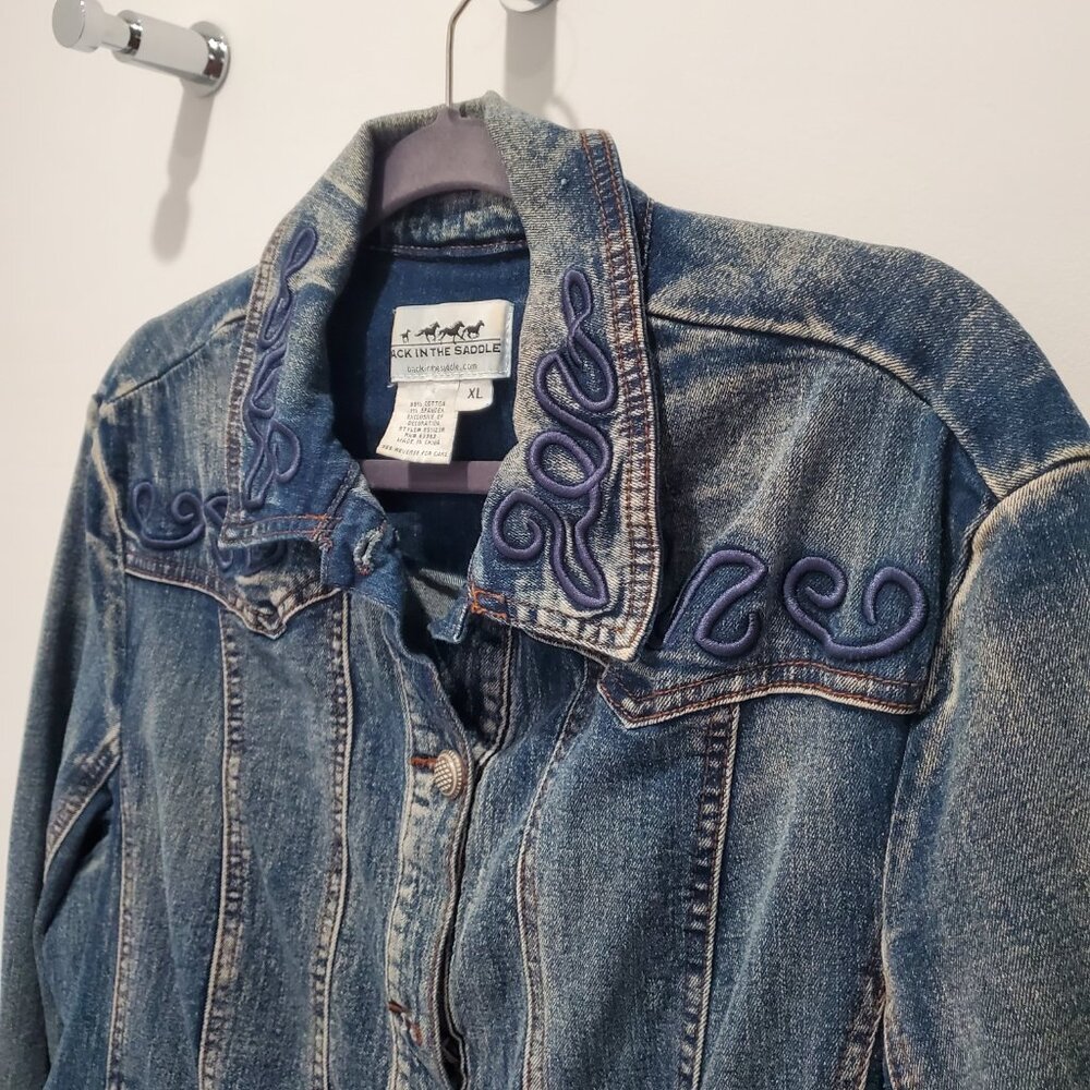Back In The Saddle Womens Denim Jacket Southwestern Detail Embroidery Rodeo XL - Picture 5 of 11